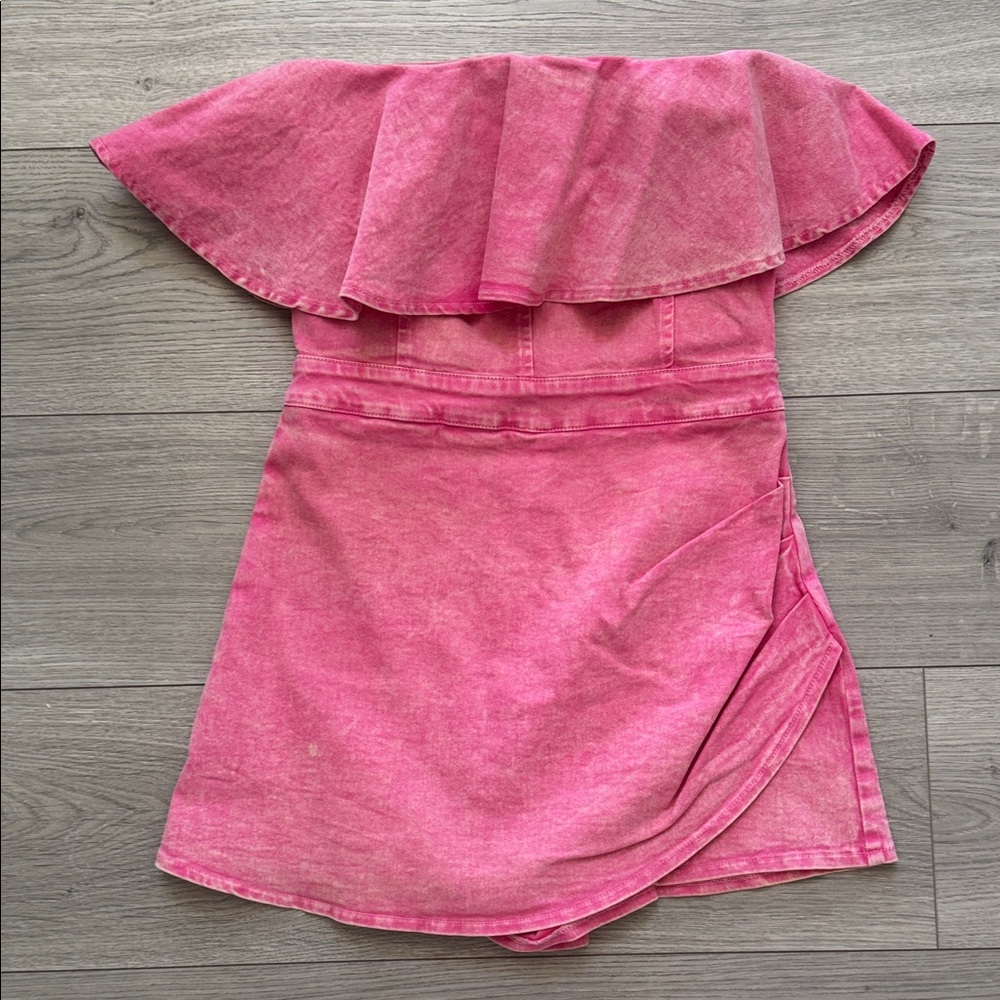 Flying Tomato Pink hue.  Off-Shoulder Romper